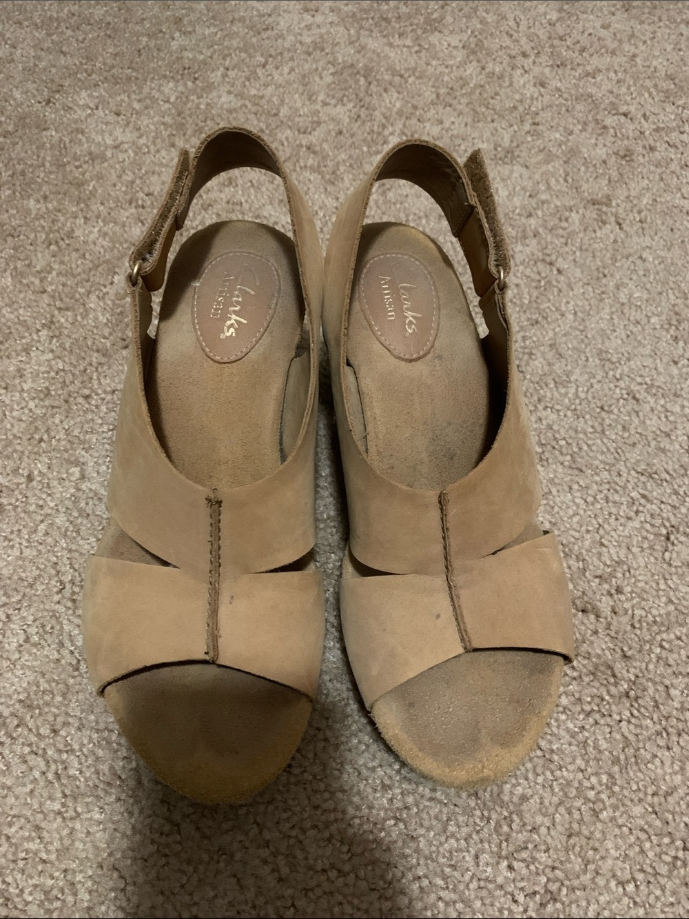 Clarks Women’s Taupe Suede Slingback Wedge Sandals